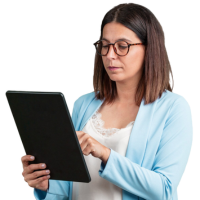 professional woman holding tablet working