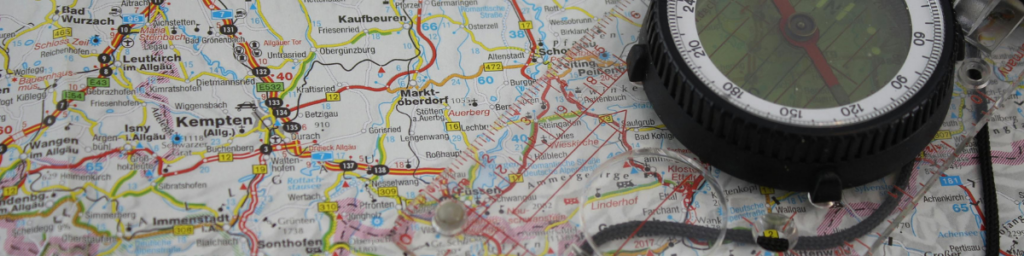 map and compass showing direction